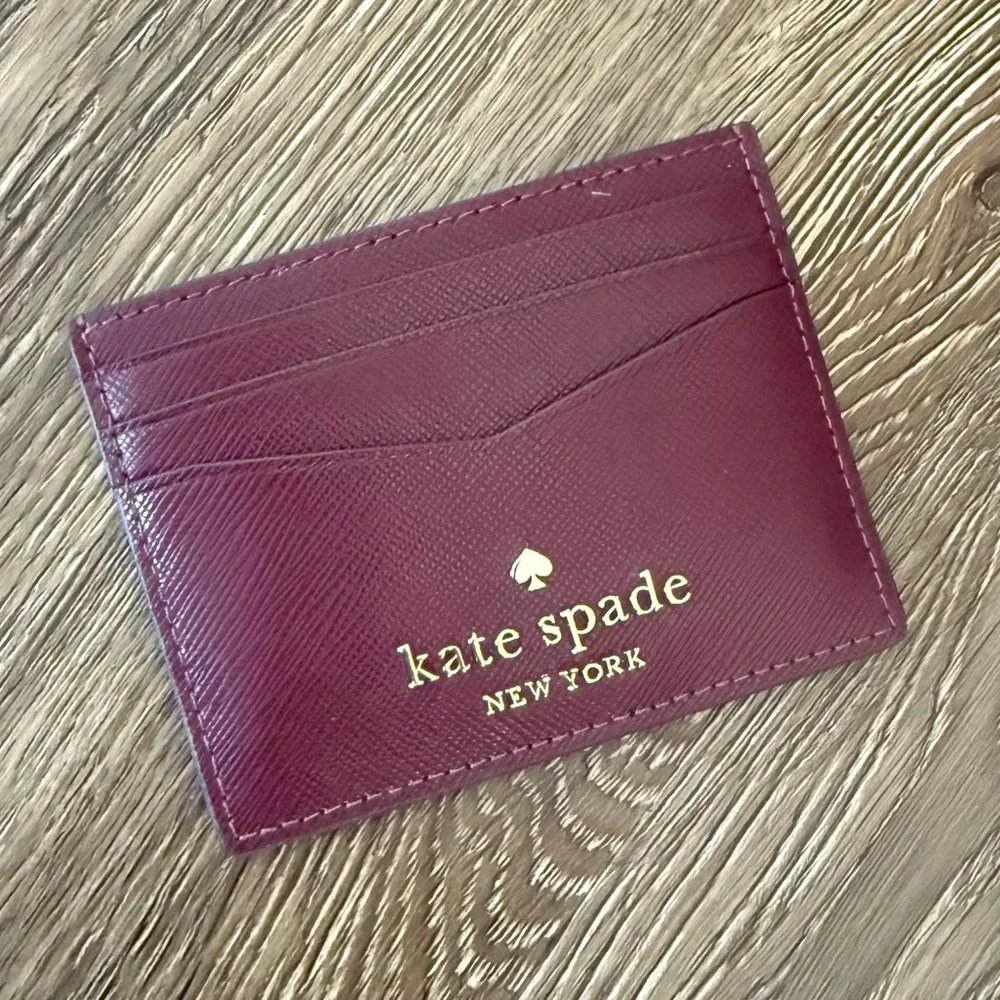kate spade New York Burgundy Leather Card Case with Gold Logo